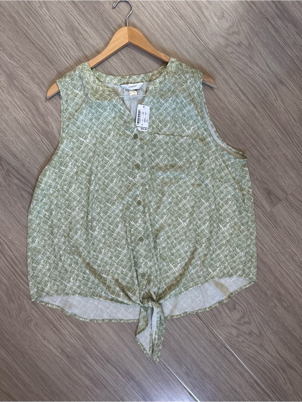 CJ Banks Sage Green Sleeveless Tie-Front Camisole
